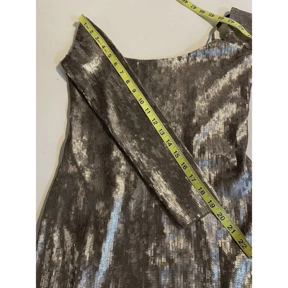 Express Dress Women Size Small Petite Pewter Bronze Sequins Mini Long Sleeve - Picture 9 of 11